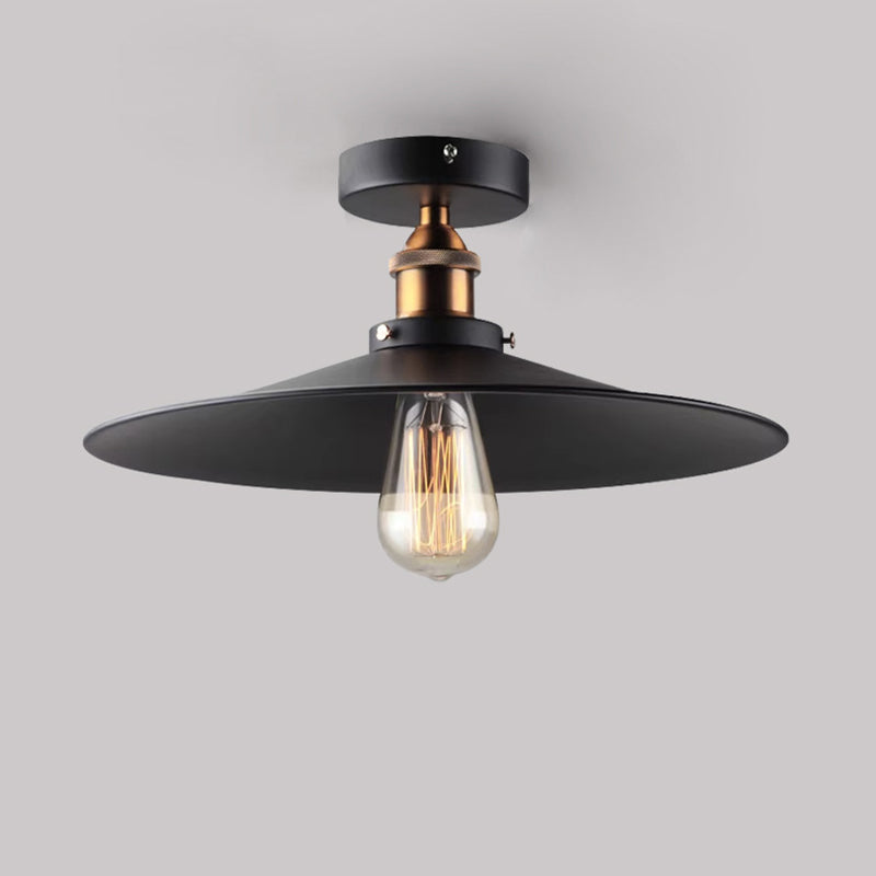 Contemporary Retro Iron Glass Cone Umbrella 1-Light Semi-Flush Mount Ceiling Light For Hallway