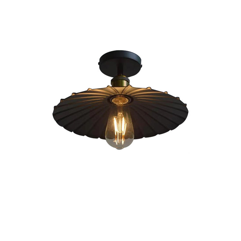 Contemporary Retro Iron Glass Cone Umbrella 1-Light Semi-Flush Mount Ceiling Light For Hallway