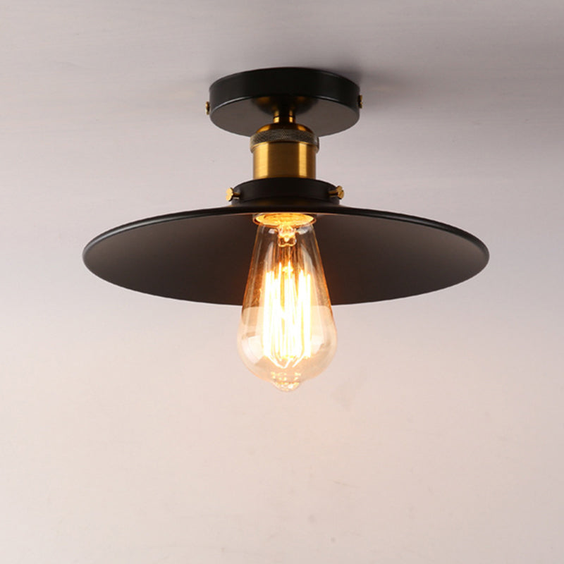 Contemporary Retro Iron Glass Cone Umbrella 1-Light Semi-Flush Mount Ceiling Light For Hallway