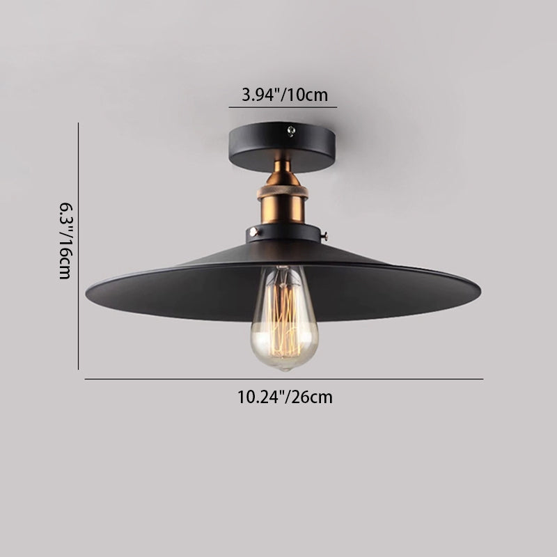 Contemporary Retro Iron Glass Cone Umbrella 1-Light Semi-Flush Mount Ceiling Light For Hallway