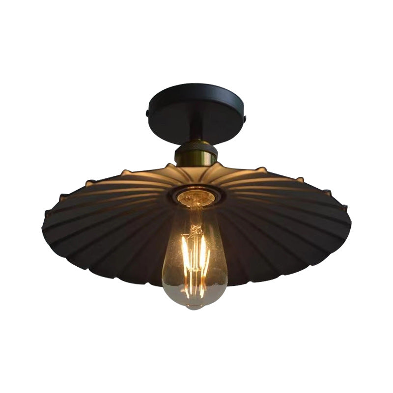 Contemporary Retro Iron Glass Cone Umbrella 1-Light Semi-Flush Mount Ceiling Light For Hallway