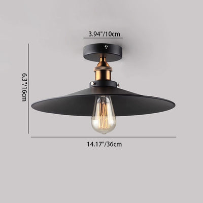 Contemporary Retro Iron Glass Cone Umbrella 1-Light Semi-Flush Mount Ceiling Light For Hallway