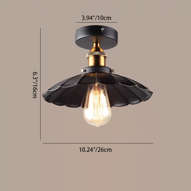 Contemporary Retro Iron Glass Cone Umbrella 1-Light Semi-Flush Mount Ceiling Light For Hallway