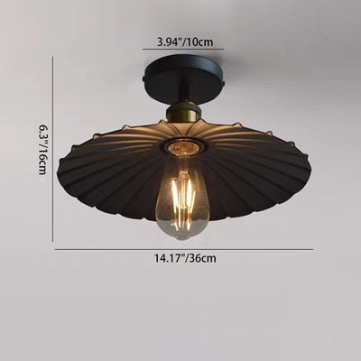 Contemporary Retro Iron Glass Cone Umbrella 1-Light Semi-Flush Mount Ceiling Light For Hallway