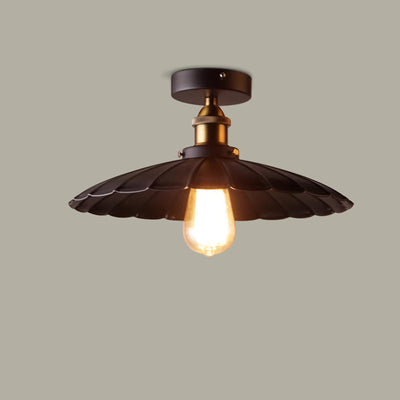 Contemporary Retro Iron Glass Cone Umbrella 1-Light Semi-Flush Mount Ceiling Light For Hallway