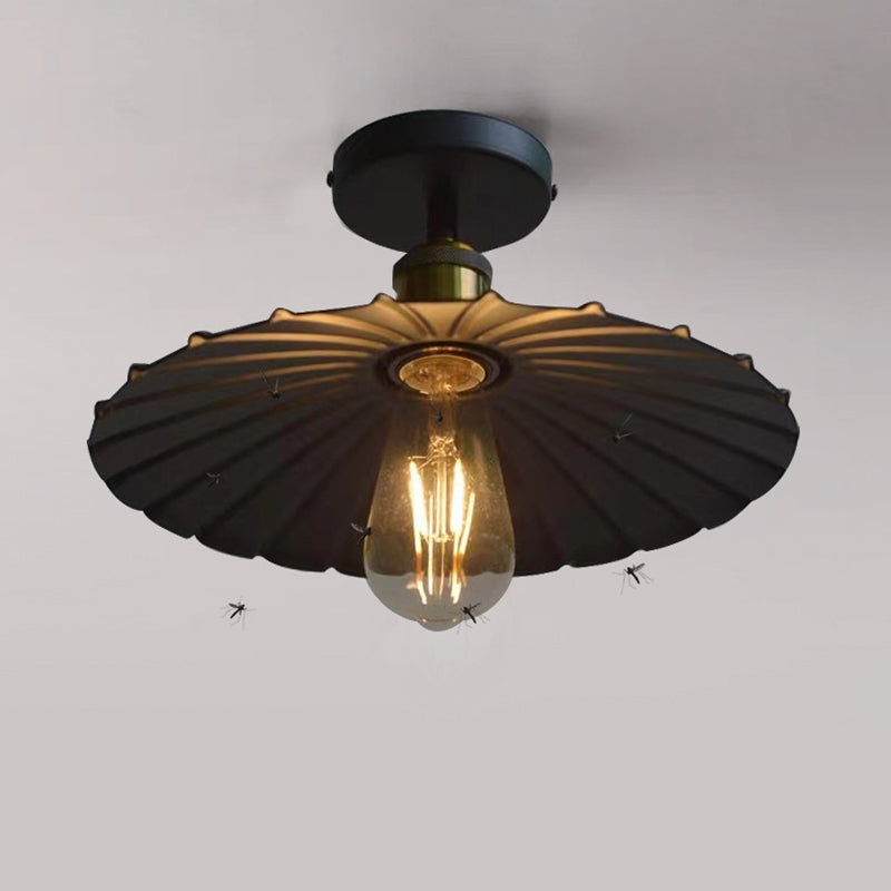 Contemporary Retro Iron Glass Cone Umbrella 1-Light Semi-Flush Mount Ceiling Light For Hallway