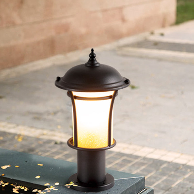 Traditional Chinese Waterproof Iron Glass Column Square 1-Light Landscape Lighting Outdoor Light For Garden