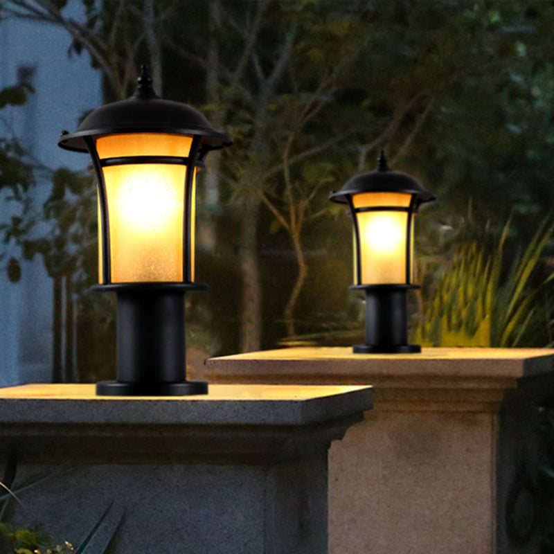 Traditional Chinese Waterproof Iron Glass Column Square 1-Light Landscape Lighting Outdoor Light For Garden