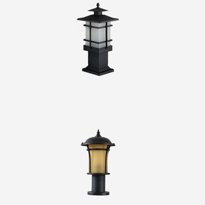 Traditional Chinese Waterproof Iron Glass Column Square 1-Light Landscape Lighting Outdoor Light For Garden