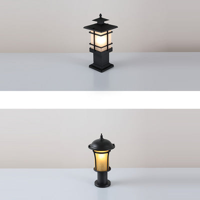 Traditional Chinese Waterproof Iron Glass Column Square 1-Light Landscape Lighting Outdoor Light For Garden