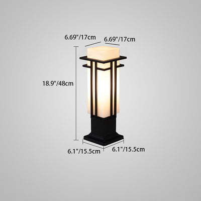 Traditional Chinese Waterproof Iron Glass Column Square 1-Light Landscape Lighting Outdoor Light For Garden