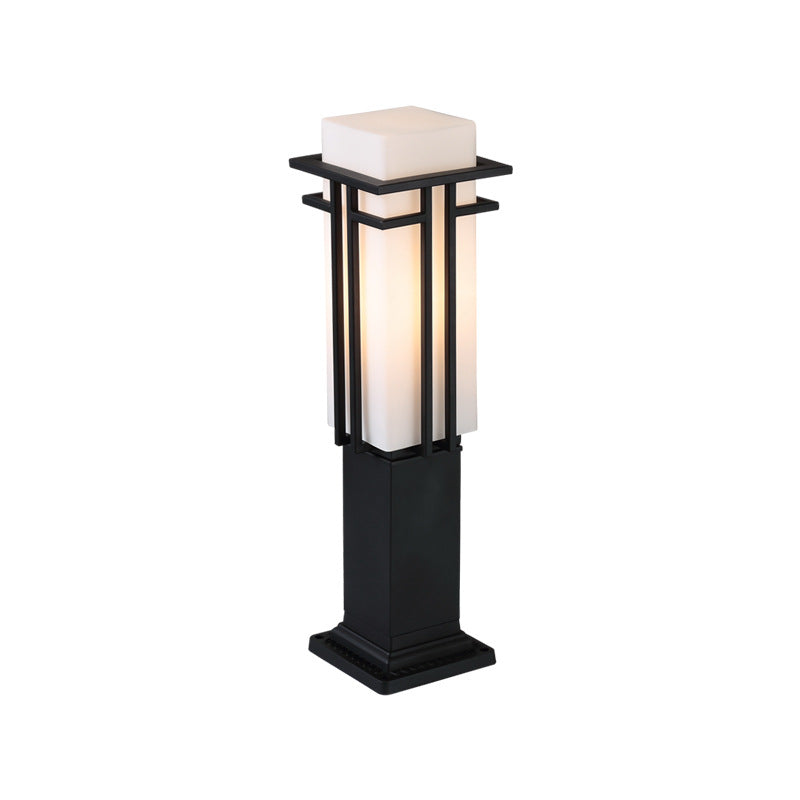 Traditional Chinese Waterproof Iron Glass Column Square 1-Light Landscape Lighting Outdoor Light For Garden