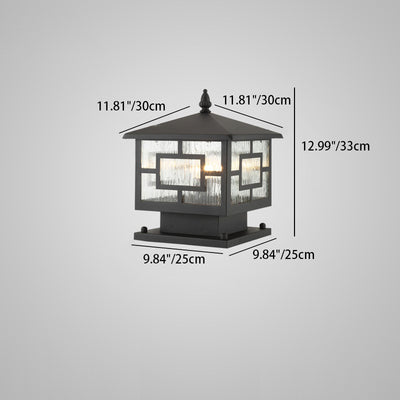 Traditional Chinese Waterproof Iron Glass Column Square 1-Light Landscape Lighting Outdoor Light For Garden