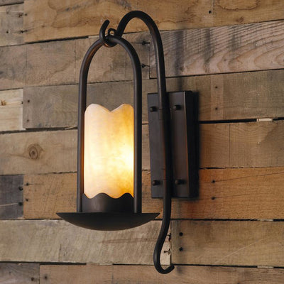 Traditional Rustic Iron Marble Cylinder Petal Elliptical 1-Light Wall Sconce Lamp For Hallway