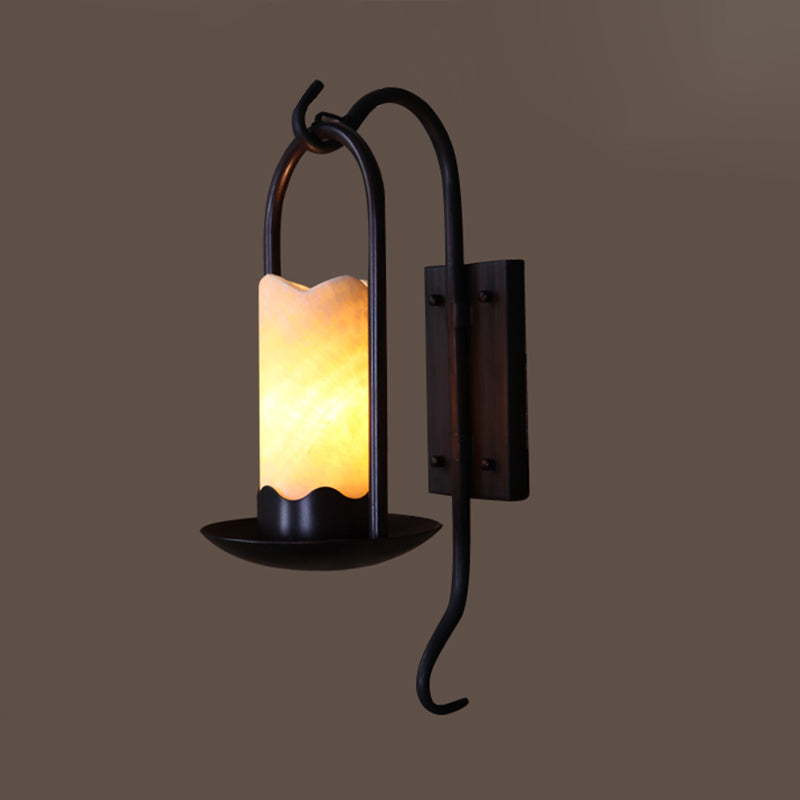 Traditional Rustic Iron Marble Cylinder Petal Elliptical 1-Light Wall Sconce Lamp For Hallway