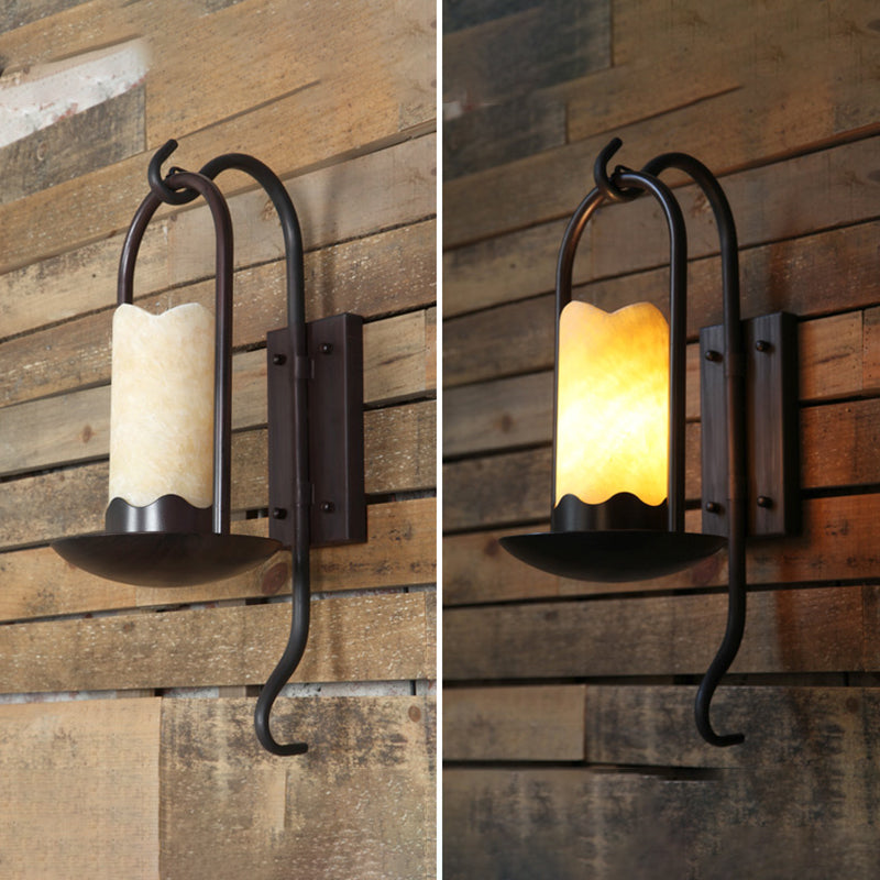 Traditional Rustic Iron Marble Cylinder Petal Elliptical 1-Light Wall Sconce Lamp For Hallway