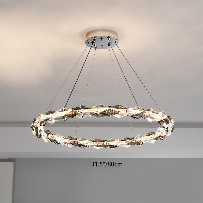 Modern Luxury Alloy Crystal Circular Ring LED Chandeliers For Living Room