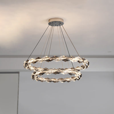 Modern Luxury Alloy Crystal Circular Ring LED Chandeliers For Living Room