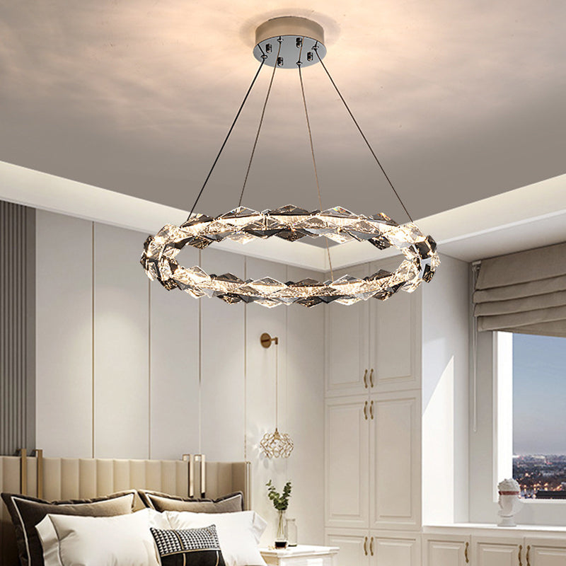 Modern Luxury Alloy Crystal Circular Ring LED Chandeliers For Living Room