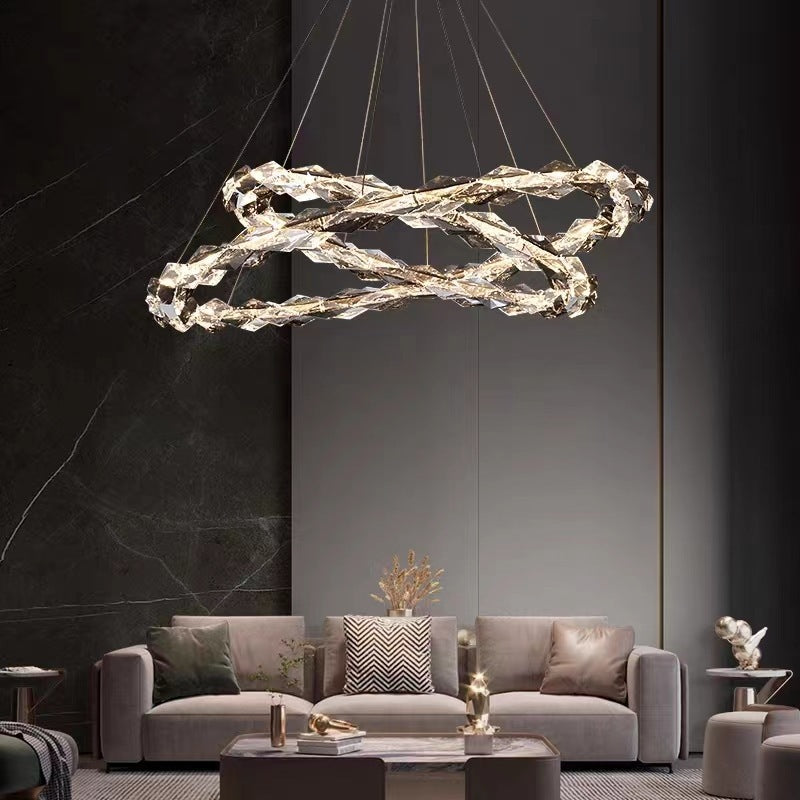 Modern Luxury Alloy Crystal Circular Ring LED Chandeliers For Living Room