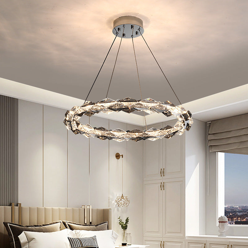 Modern Luxury Alloy Crystal Circular Ring LED Chandeliers For Living Room