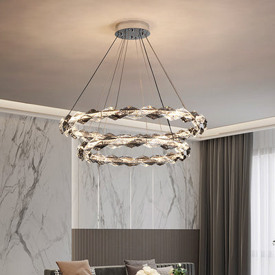 Modern Luxury Alloy Crystal Circular Ring LED Chandeliers For Living Room