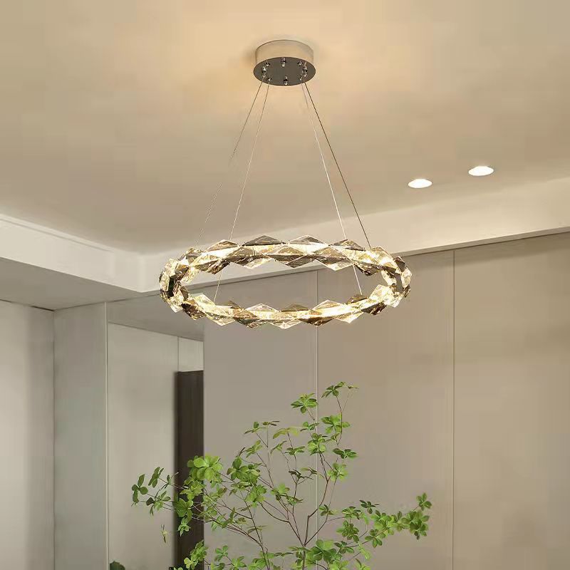 Modern Luxury Alloy Crystal Circular Ring LED Chandeliers For Living Room