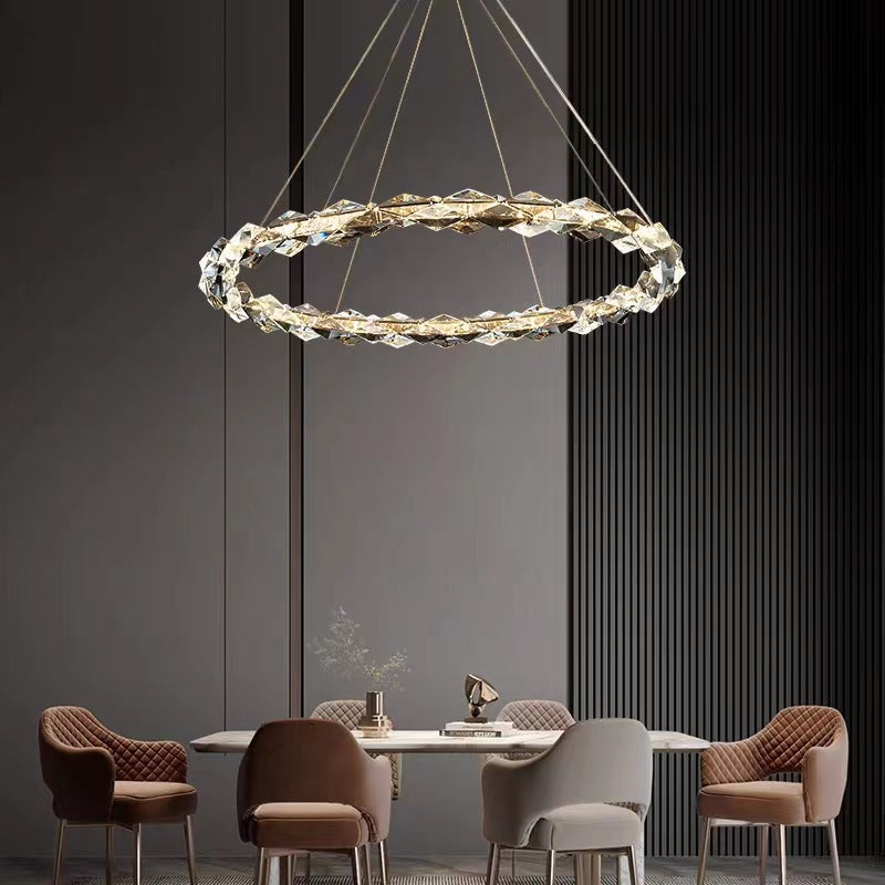 Modern Luxury Alloy Crystal Circular Ring LED Chandeliers For Living Room