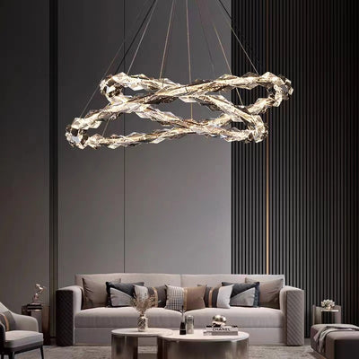 Modern Luxury Alloy Crystal Circular Ring LED Chandeliers For Living Room