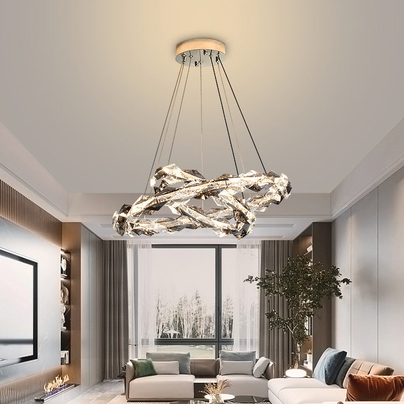 Modern Luxury Alloy Crystal Circular Ring LED Chandeliers For Living Room