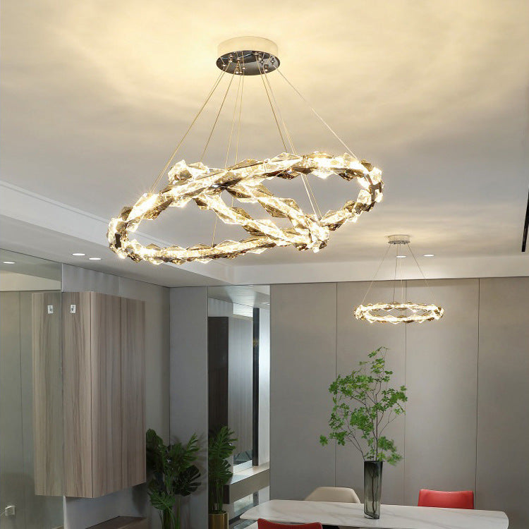 Modern Luxury Alloy Crystal Circular Ring LED Chandeliers For Living Room