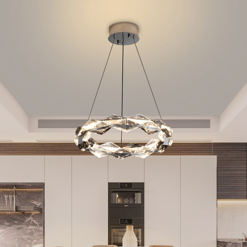 Modern Luxury Alloy Crystal Circular Ring LED Chandeliers For Living Room