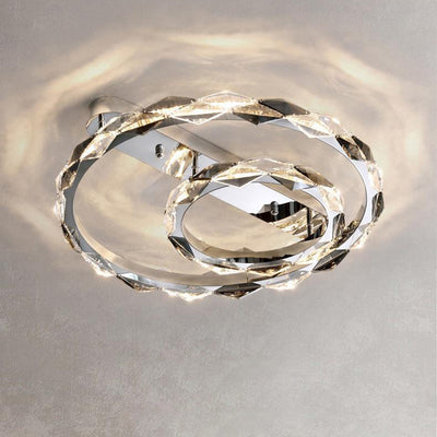 Modern Luxury Crystal Stainless Steel Circular Ring LED Semi-Flush Mount Ceiling Light For Living Room