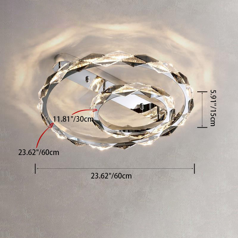 Modern Luxury Crystal Stainless Steel Circular Ring LED Semi-Flush Mount Ceiling Light For Living Room