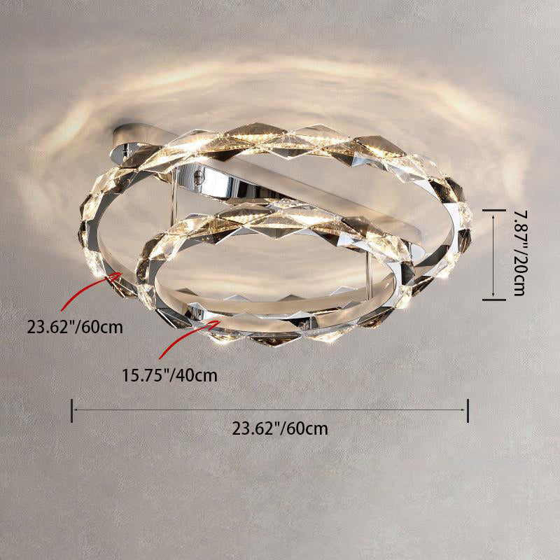 Modern Luxury Crystal Stainless Steel Circular Ring LED Semi-Flush Mount Ceiling Light For Living Room