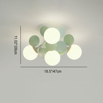 Zeitgenössische nordische Eisenglas-PVC-Kugel, runde Stücke, 4/6/8/9/12 Lichter, halbbündige Deckenleuchte für Schlafzimmer 