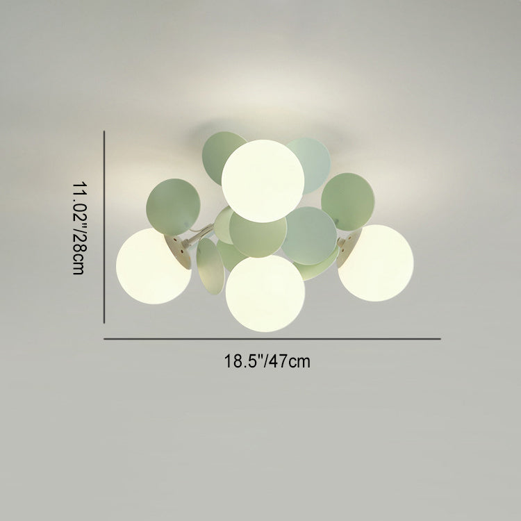 Zeitgenössische nordische Eisenglas-PVC-Kugel, runde Stücke, 4/6/8/9/12 Lichter, halbbündige Deckenleuchte für Schlafzimmer 
