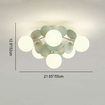 Zeitgenössische nordische Eisenglas-PVC-Kugel, runde Stücke, 4/6/8/9/12 Lichter, halbbündige Deckenleuchte für Schlafzimmer 