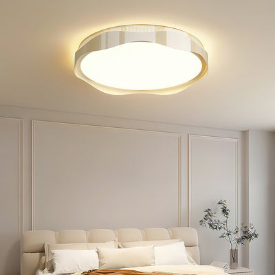 Contemporary Nordic Iron PE Round Wave LED Flush Mount Ceiling Light For Bedroom