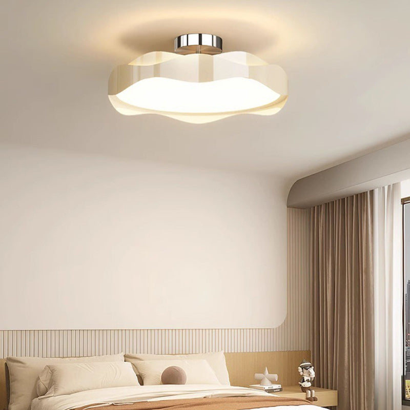 Contemporary Nordic Iron PE Round Wave LED Semi-Flush Mount Ceiling Light For Bedroom