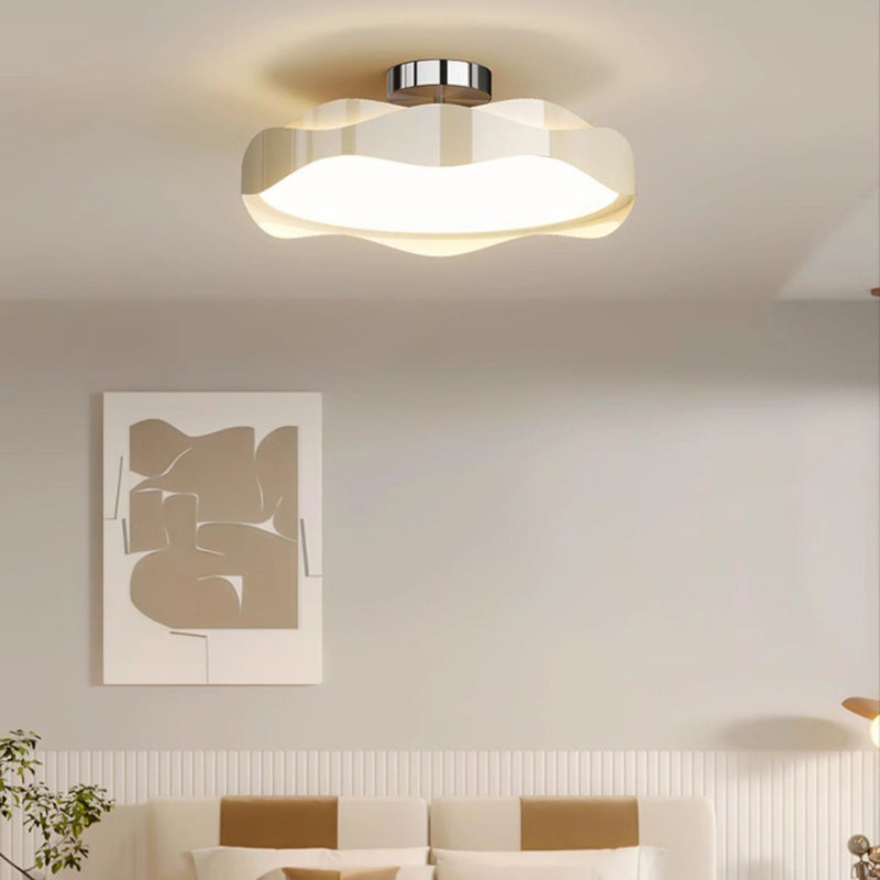 Contemporary Nordic Iron PE Round Wave LED Semi-Flush Mount Ceiling Light For Bedroom