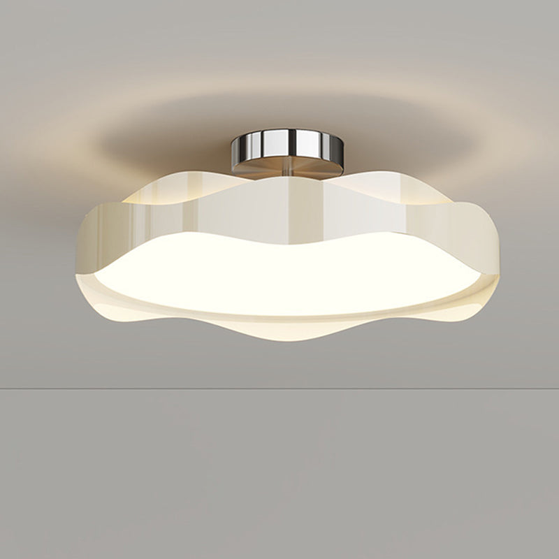 Contemporary Nordic Iron PE Round Wave LED Semi-Flush Mount Ceiling Light For Bedroom