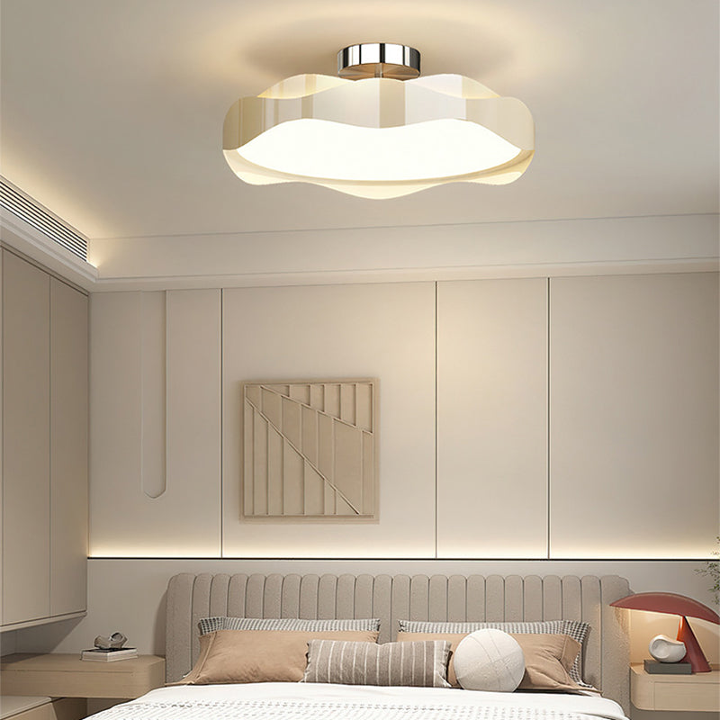 Contemporary Nordic Iron PE Round Wave LED Semi-Flush Mount Ceiling Light For Bedroom