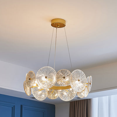 Modern Luxury Metal Glass Round Lotus Leaf 10/12/18/22 Light Chandeliers For Living Room