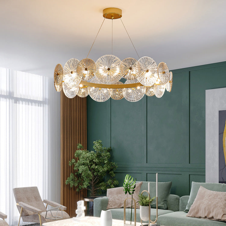 Modern Luxury Metal Glass Round Lotus Leaf 10/12/18/22 Light Chandeliers For Living Room