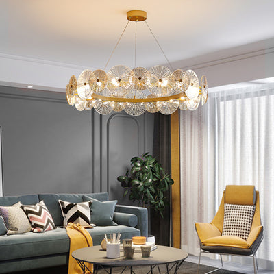 Modern Luxury Metal Glass Round Lotus Leaf 10/12/18/22 Light Chandeliers For Living Room