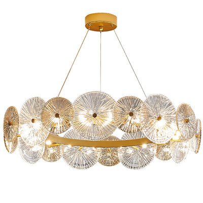 Modern Luxury Metal Glass Round Lotus Leaf 10/12/18/22 Light Chandeliers For Living Room