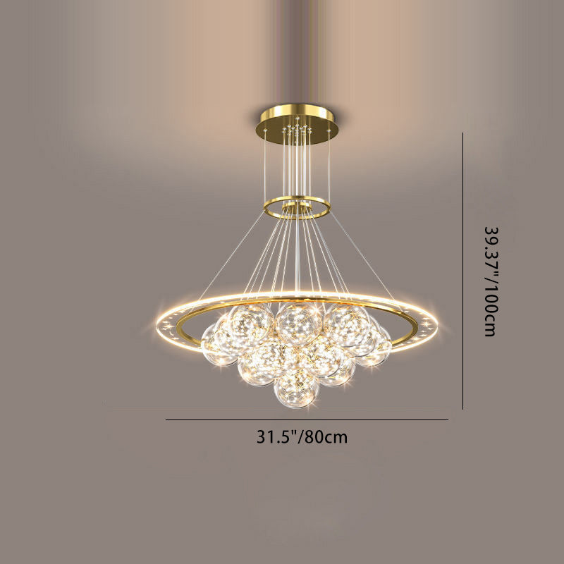 Modern Luxury Metal Acrylic Glass Ball Full Star Round Wave LED Chandeliers For Living Room