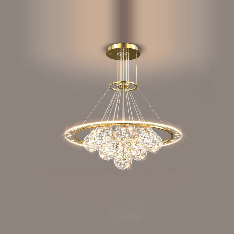 Modern Luxury Metal Acrylic Glass Ball Full Star Round Wave LED Chandeliers For Living Room