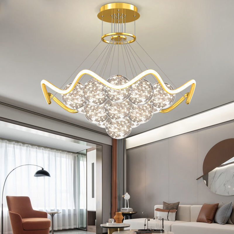 Modern Luxury Metal Acrylic Glass Ball Full Star Round Wave LED Chandeliers For Living Room